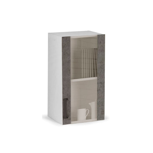 Betongraue Vitrine mit 1 Tür aus melaminharzbeschichtetem Holz, H. 72 x 40 x 32 cm