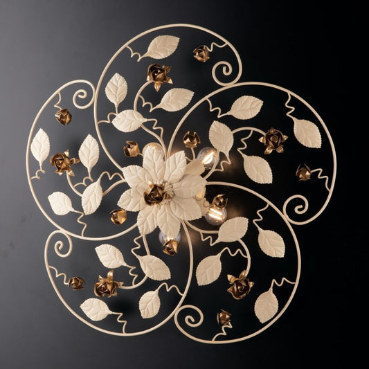 Elfenbein lackierte Deckenlampe aus Eisen mit goldener Dekoration 5 Lichter