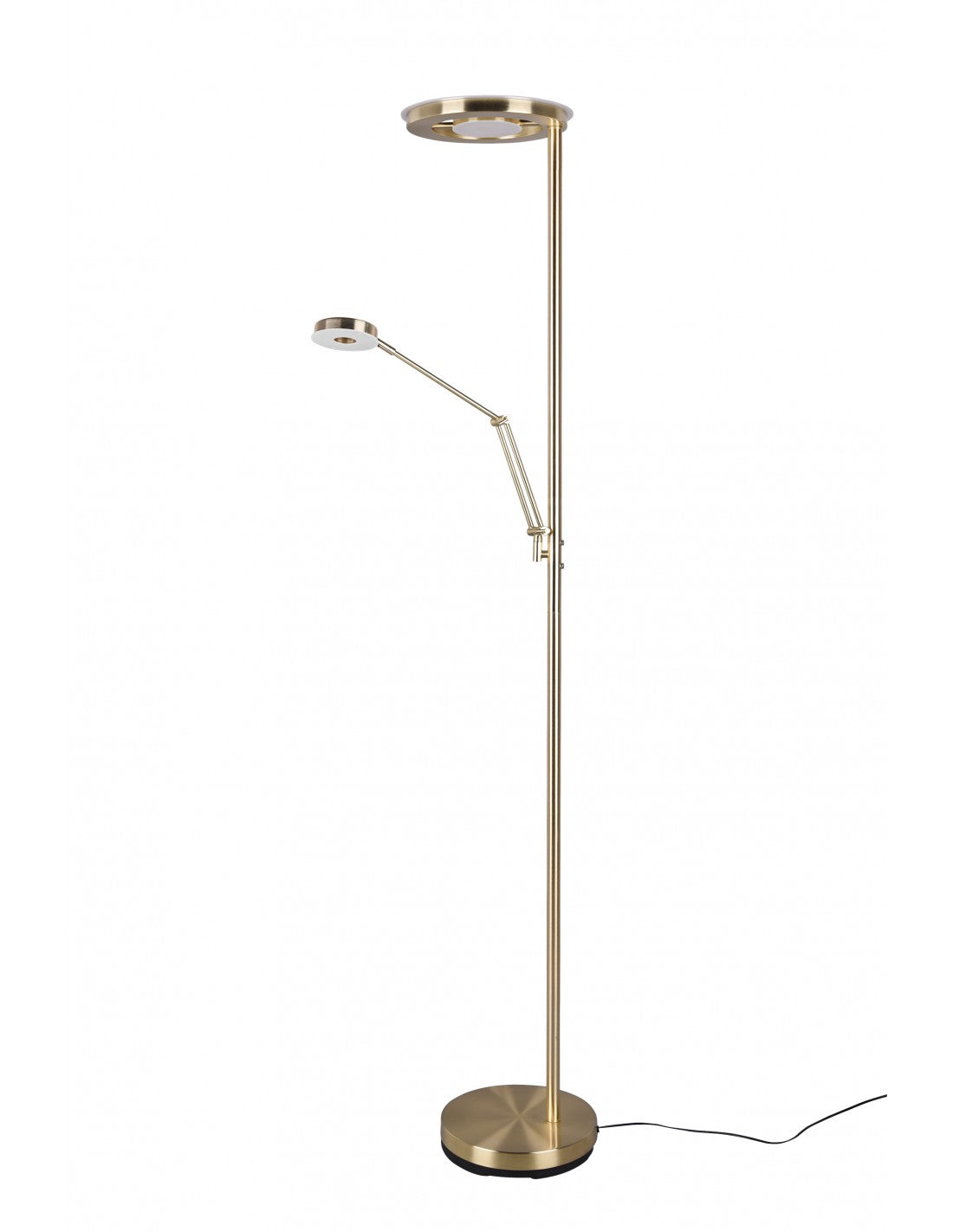 Moderne LED-Stehleuchte mit dimmbarem Lesespotlicht Barrie Brass Trio Lighting