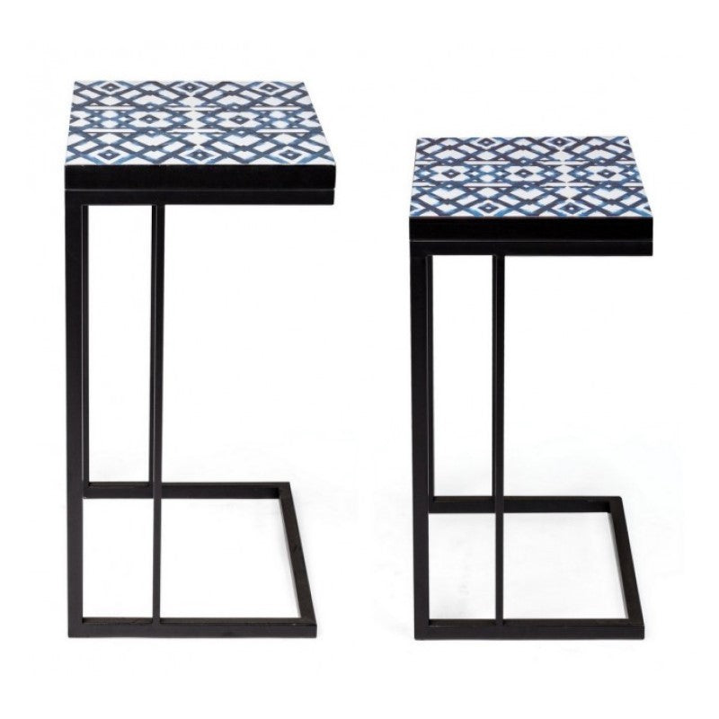 Set mit 2 Couchtischen NEAPOLIS aus Stahl mit MDF-Platte, verziert mit Aufdruck, 62,5 x 56 cm