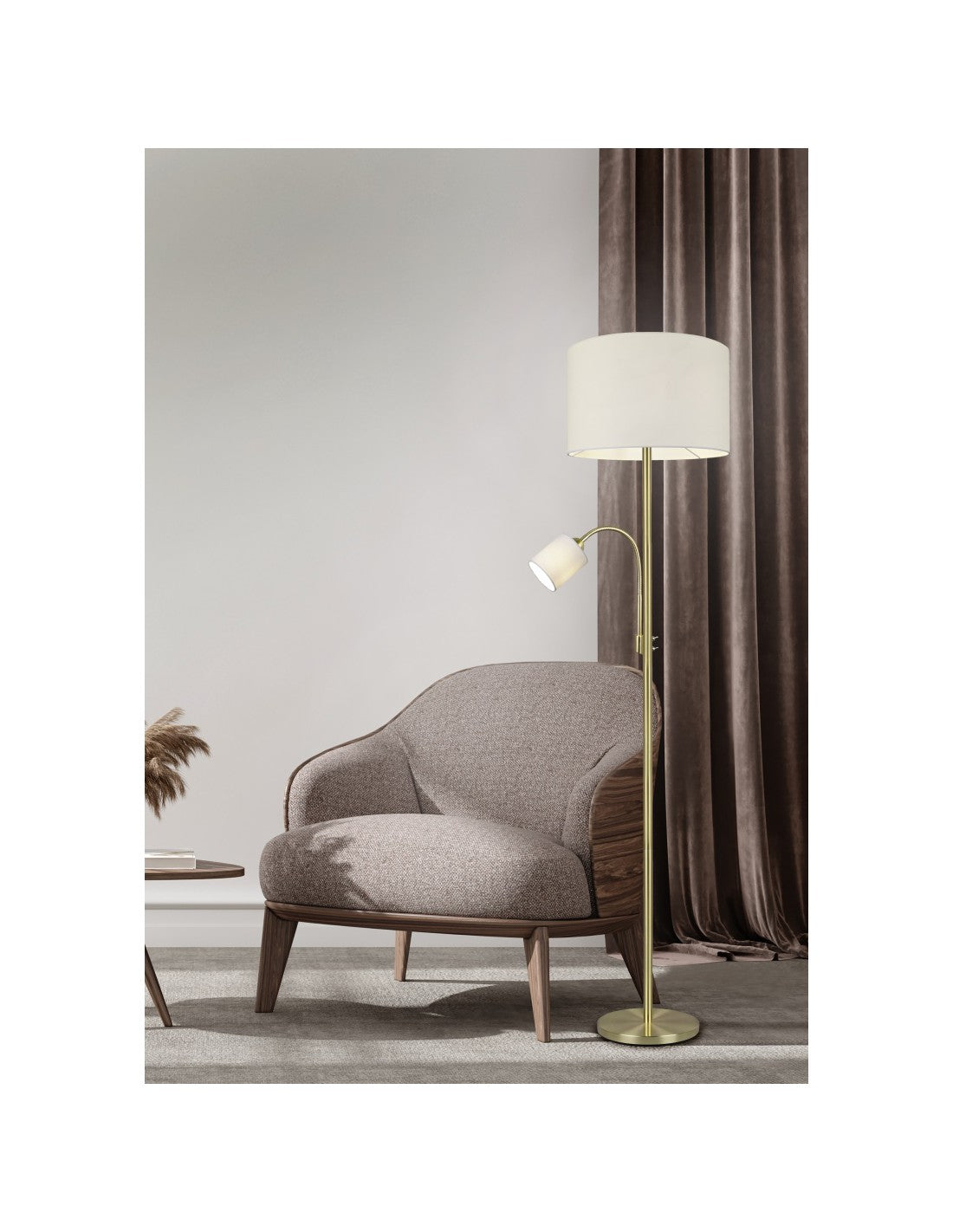 Piantana Hotel Ottone Paralume Tessuto Crema Spot Lighting Reading