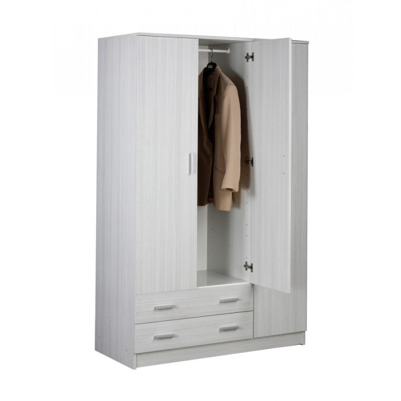 Weißer Kleiderschrank mit drei Türen und zwei Schubladen, 115 x 52 x 180 cm