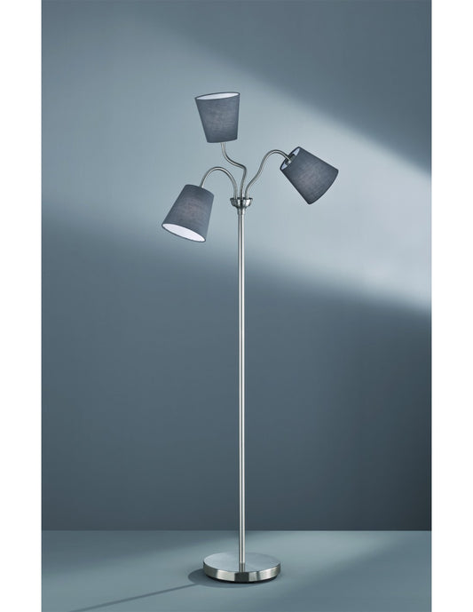 Windu Stehleuchte 3xE27 Nickel und graue Lampenschirme H140 cm Trio Lighting