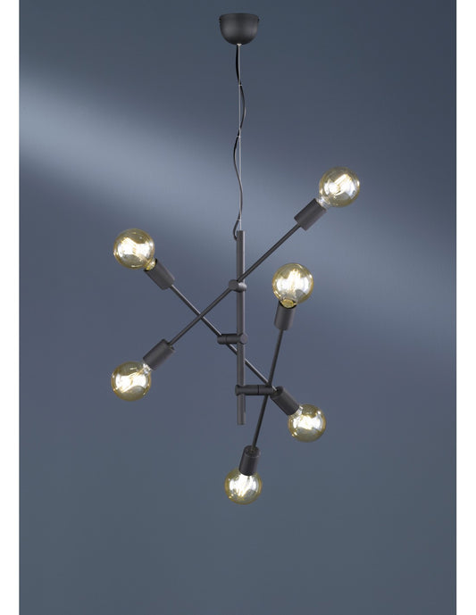 Vintage-Aufhängung mit 6 verstellbaren Lichtern, Kreuz mattschwarz, Trio-Beleuchtung