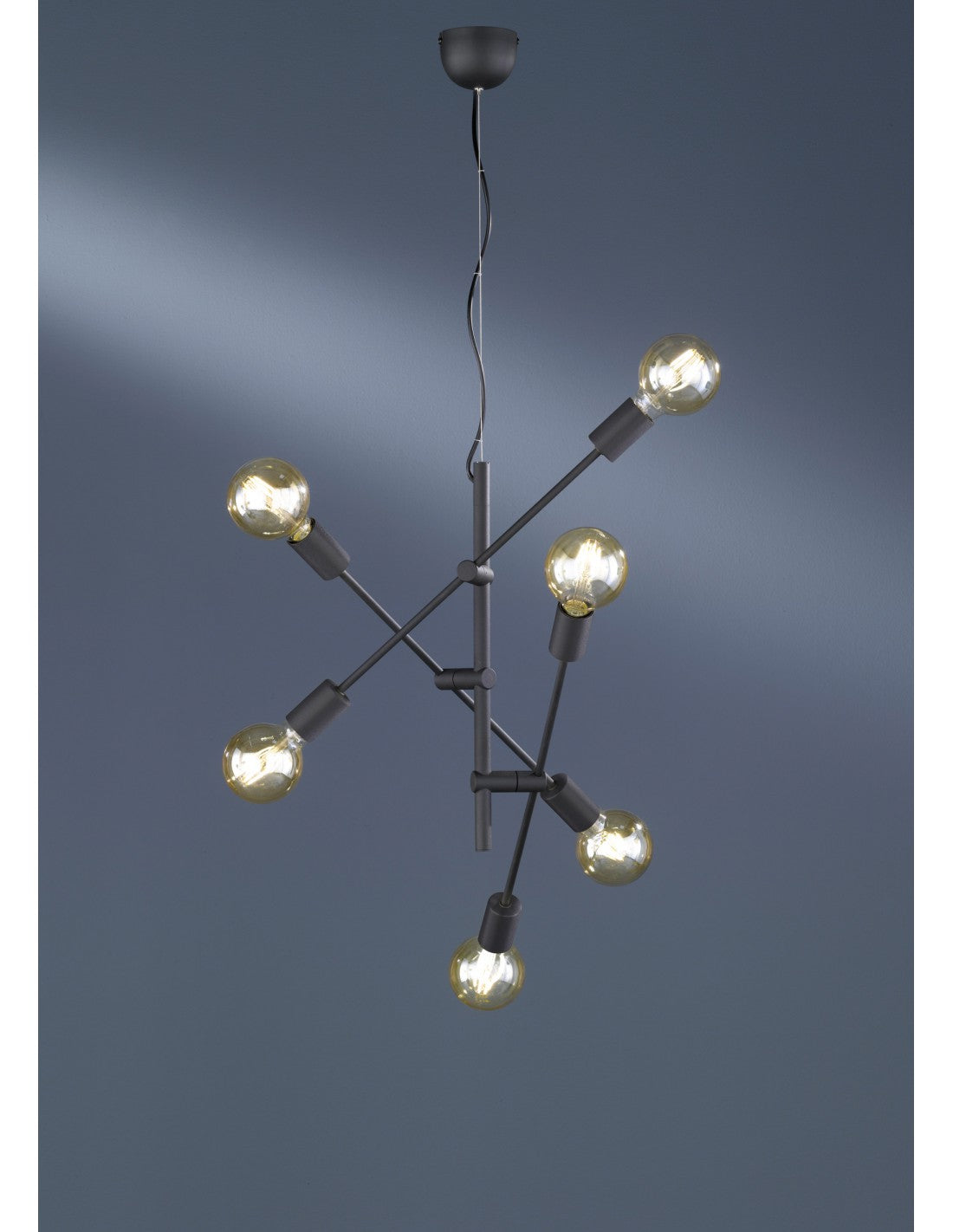 Vintage-Aufhängung mit 6 verstellbaren Lichtern, Kreuz mattschwarz, Trio-Beleuchtung