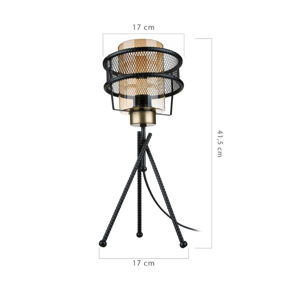 Große Tischlampe MDL3713 aus geflochtenem Eisen mit Glaslampenschirm