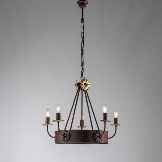 Kronleuchter Eisen Schwarz Rost Finish Gold Empire fünf Lichter 59x h52 cm