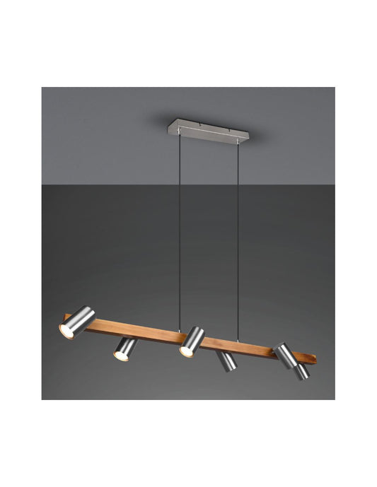 Inselaufhängung aus Holz mit 6 verstellbaren zylindrischen Nickelspots Marley Trio Lighting