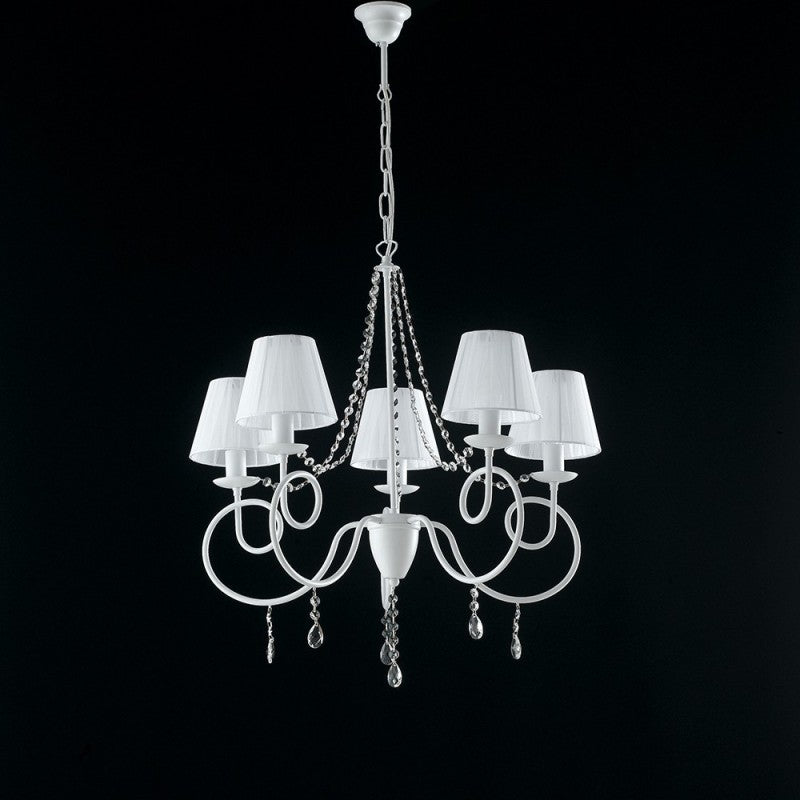 Kronleuchter Eisen Weiße Fünf Lichter Dekoration Shabby Lampenschirme Weiß 68x h72 cm