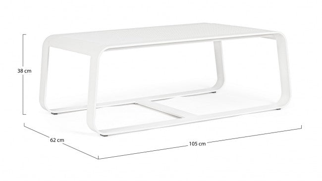 MERRIGAN Outdoor-Couchtisch aus weißem Aluminium, 105 x 62 x 38 cm