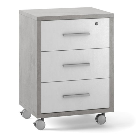 Büro Kommode drei Schubladen mit Rädern Cemento Weiß 51x41x h71 cm