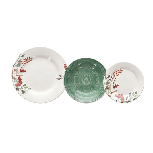 Tafelservice 18-teilig, grüne Beeren aus Steinzeug