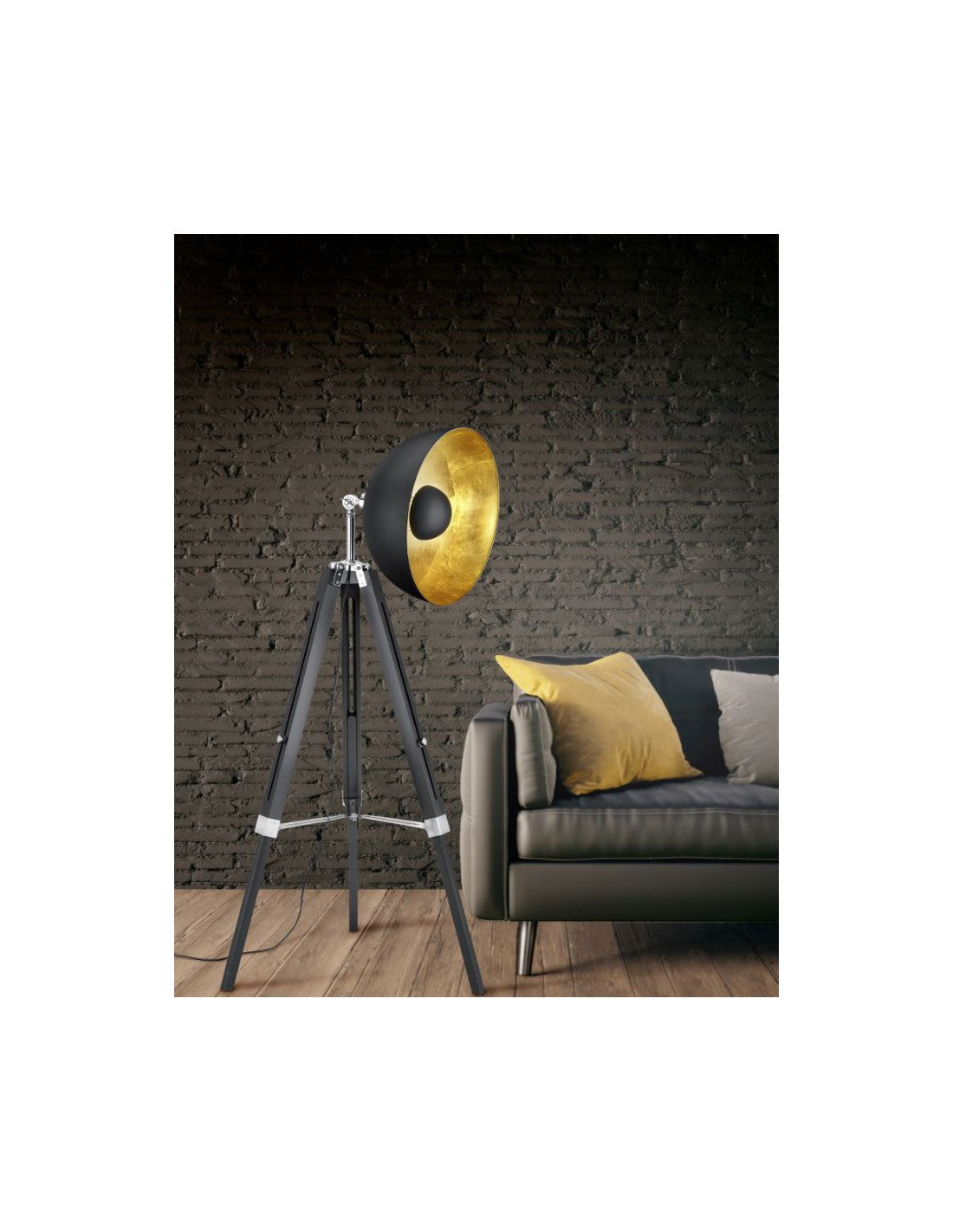 Vintage Stehlampe Tripod Parabola Schwarz und Gold Liège Trio Lighting