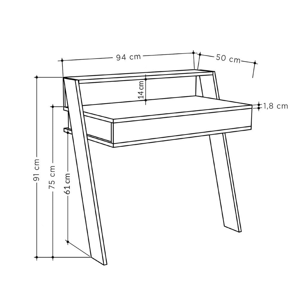 Weißer Cowork-Wandschreibtisch mit Schublade 94 cm.