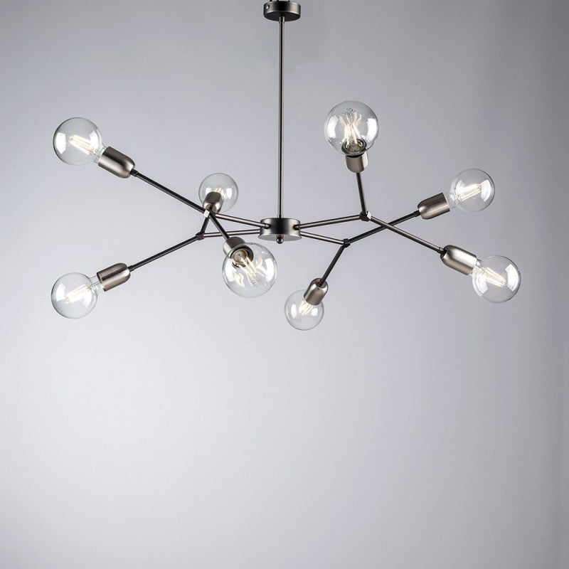Eisen Kronleuchter Schwarz Chrom Satin acht Leuchten 79x h66 cm industriell