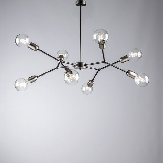 Eisen Kronleuchter Schwarz Chrom Satin acht Leuchten 79x h66 cm industriell