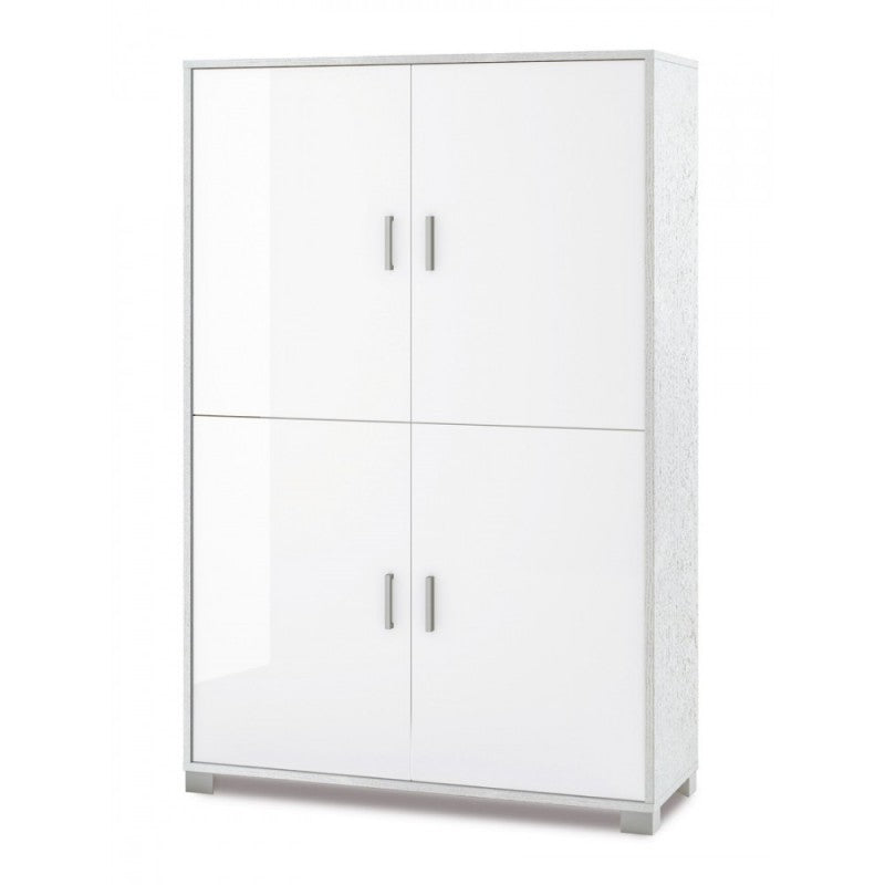 Viertüriger Schrank mit Regalen für das Büro, Weiß, 107 x 41 x 162 cm