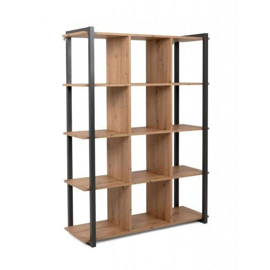 Würfelförmiges Bücherregal aus Eiche mit anthrazitfarbenen Profilen, 107 x 39 x H. 145 cm
