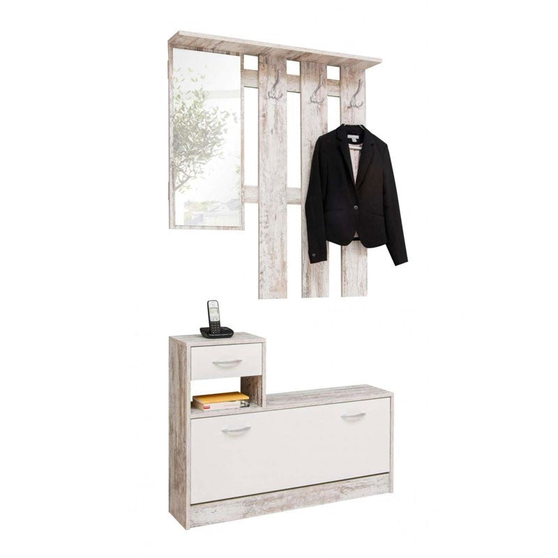 Weißer Vintage-Garderobenschrank für den Eingangsbereich, 100 x 25 x 180 cm