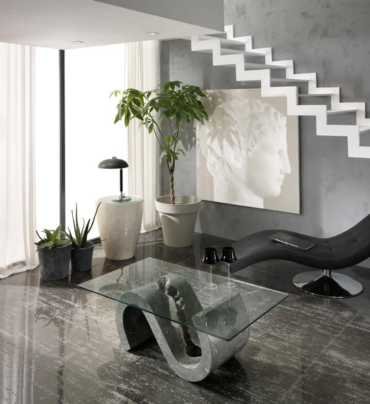 Transparent-grauer Couchtisch 70 cm x 120 cm H. 36 cm