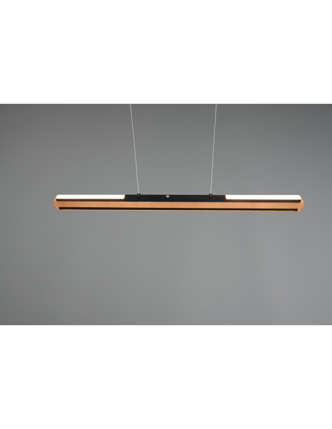 Büro-Kronleuchter mit Doppelemission, Vintage-Stil, Holz und schwarzes Metall, Dimmer, Deacon Trio Lighting