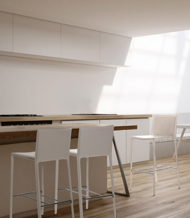 2x Weißer Hocker aus Kunstleder Design Stil