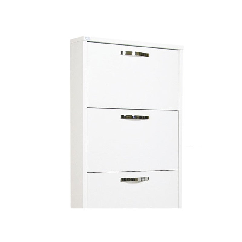 Schlankes Schuhregal aus weißer Esche aus Melaminholz, 5 Klappen, 180 x 65 x 15 cm