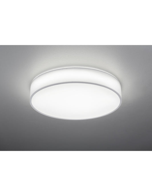 LED-Deckenleuchte mit Dimmer, Farbwechsel, Lugano, weißer Stoff, Ø60 cm, Trio-Beleuchtung