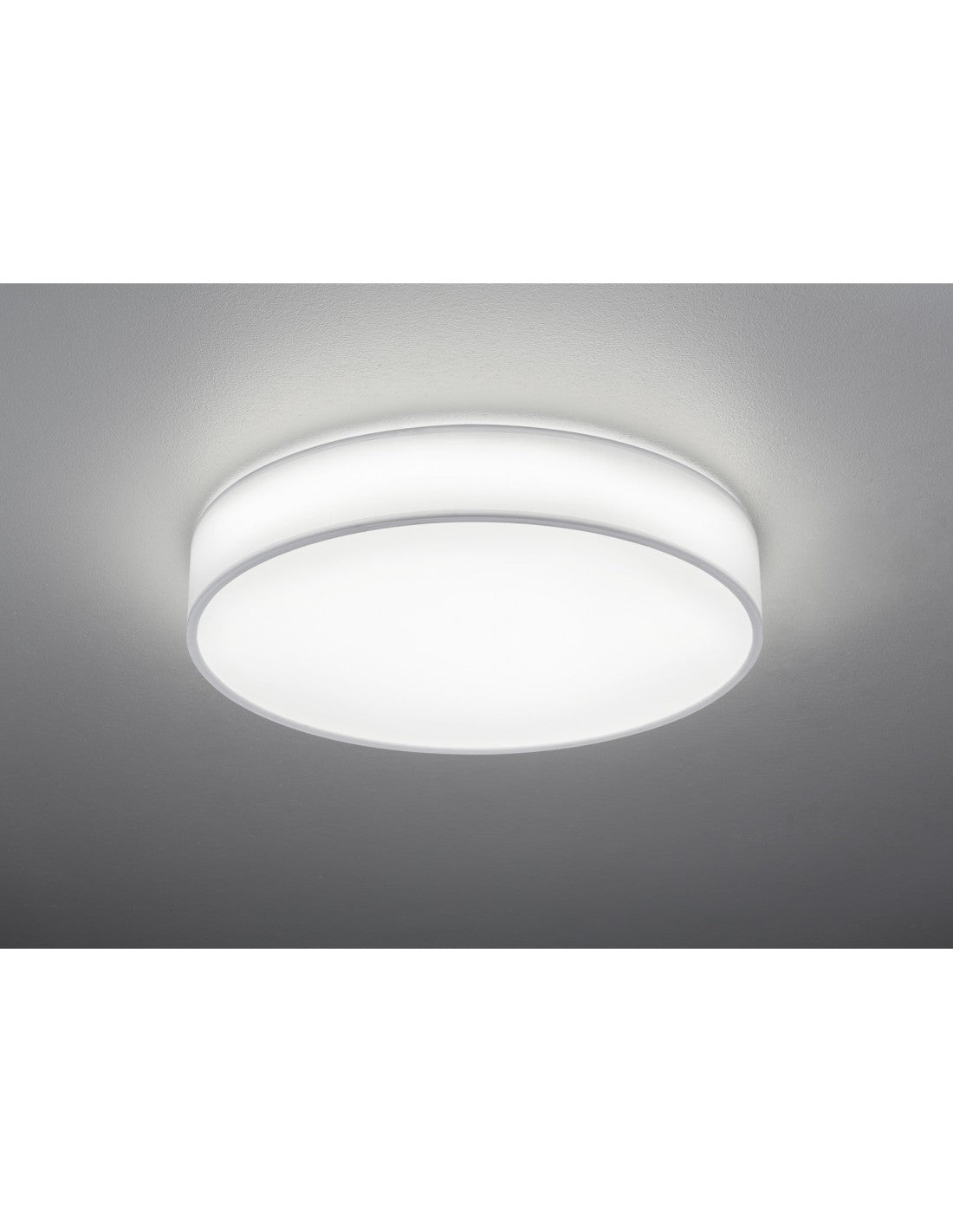 LED-Deckenleuchte mit Dimmer, Farbwechsel, Lugano, weißer Stoff, Ø60 cm, Trio-Beleuchtung