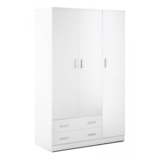 Weißer Kleiderschrank mit drei Türen und zwei Schubladen, 115 x 52 x 180 cm