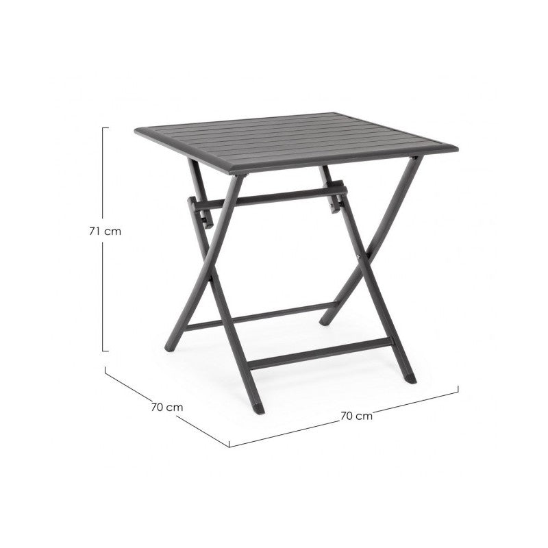 ELIN Anthrazitfarbener Aluminium-Klapptisch für den Außenbereich, 70 x 70 x 71 cm