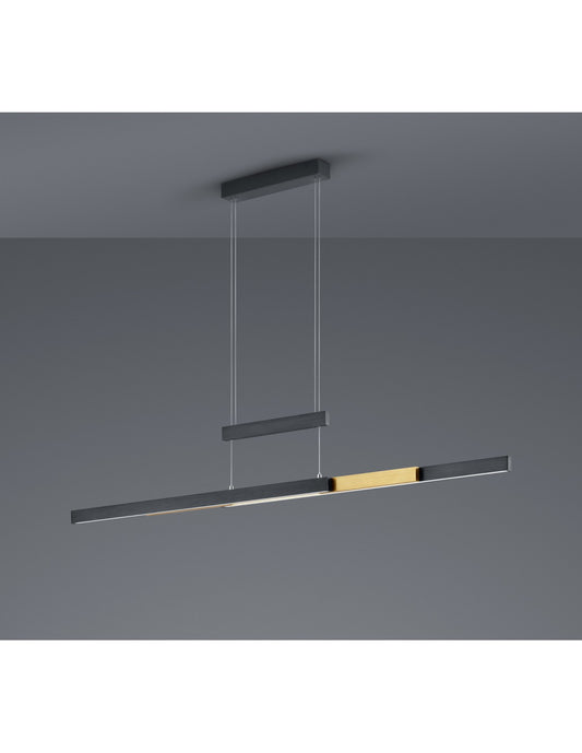 Trajan Moderner Büro-Kronleuchter mit doppeltem LED-Touch-Dimmer, Trio-Beleuchtung in Schwarz und Messing