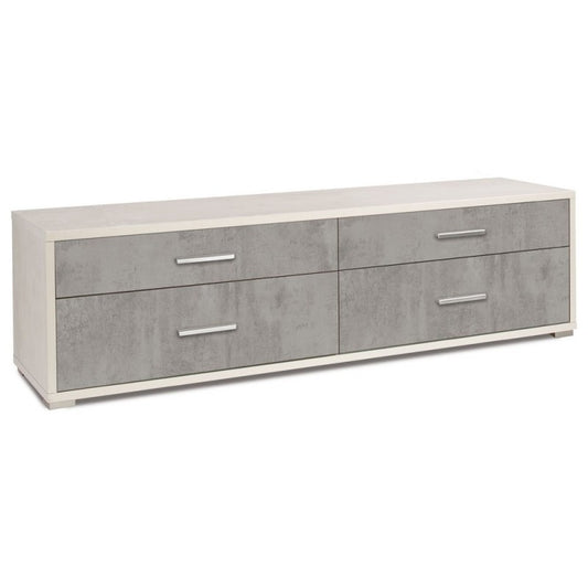 Niedriger TV-Schrank aus Holz mit vier Schubladen in Zementweiß, 179 x 47 x 50 cm