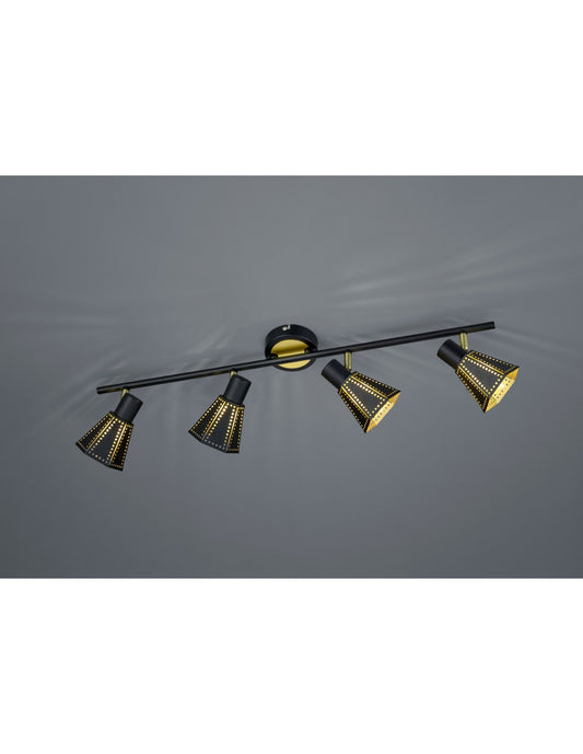Faretto Houston Nero-Oro 4 Spot A Cono Forati L69 cm Trio Lighting