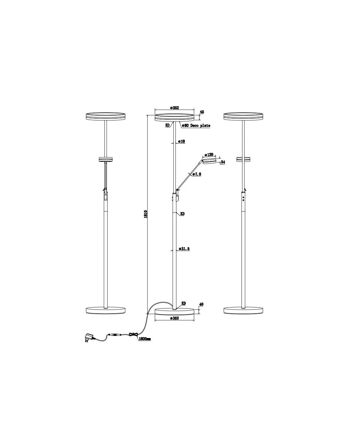 Stehleuchte Touch Dimmer Led mit Lesespot Franklin Satin Brass Trio Lighting