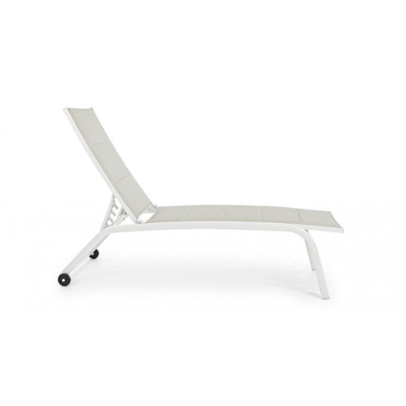 Hohe Sonnenliege aus weißem Aluminium mit Cleopas-Rädern