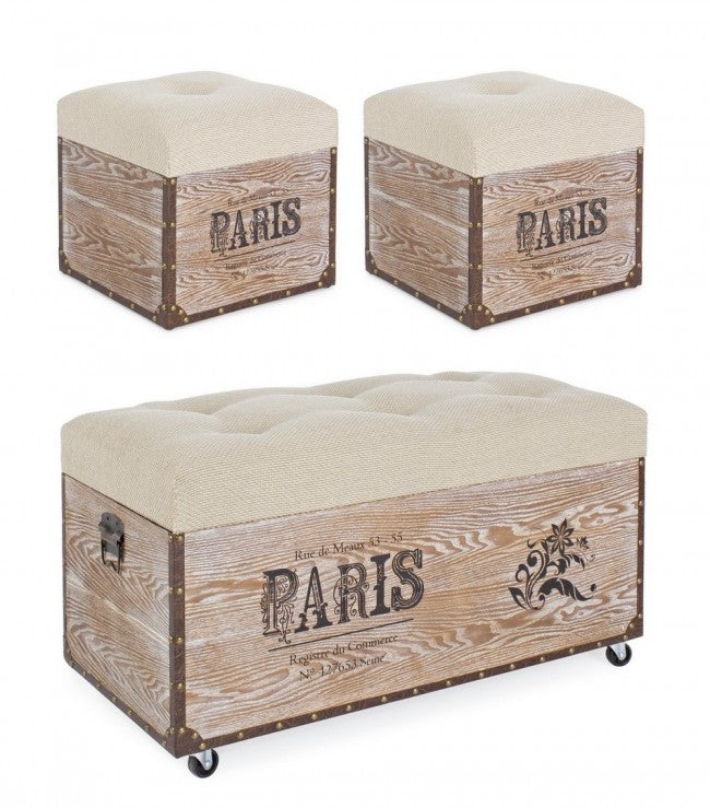 Set mit 3 Sitzpuffs aus beigem MDF TAVEL PARIS