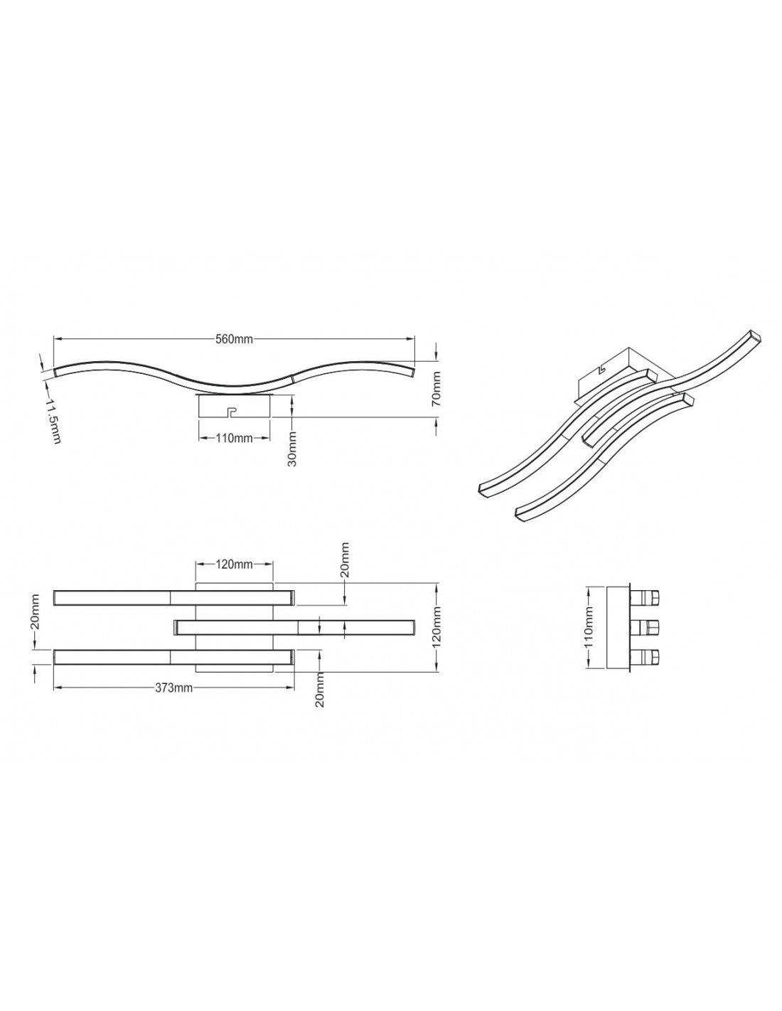 Moderne Deckenleuchte LED-Stäbe 4000k Route Nichel Trio Lighting