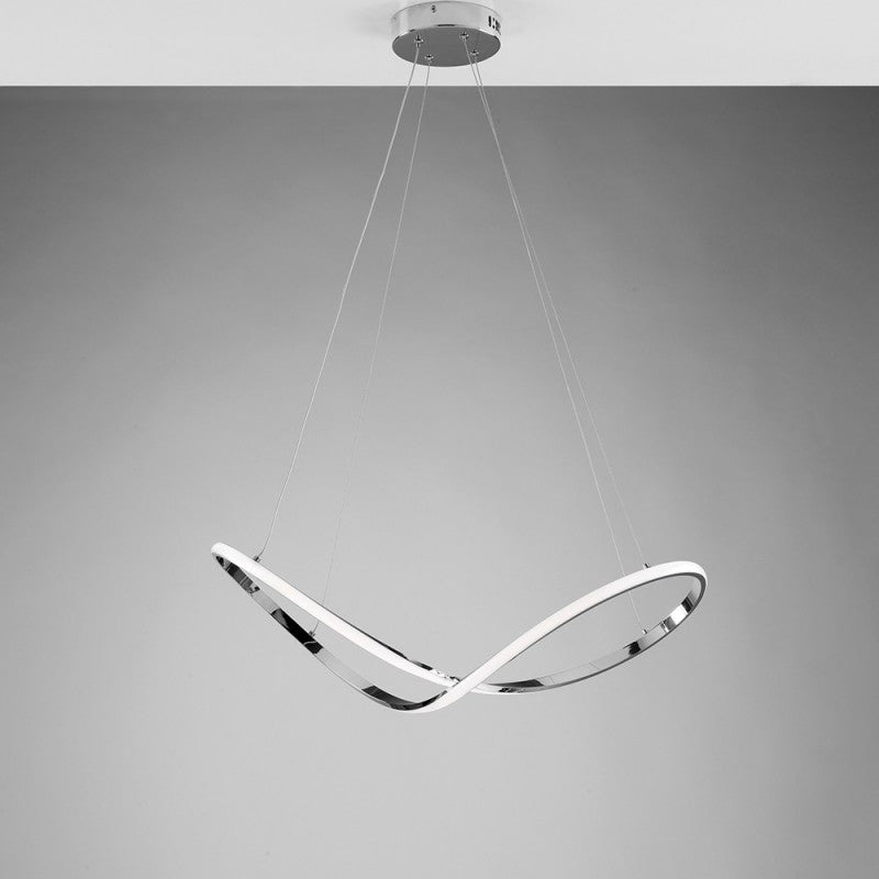 Hängeleuchter aus Metall und Aluminium, poliertes Chrom, integrierte LED, 70 x 29 H150 cm