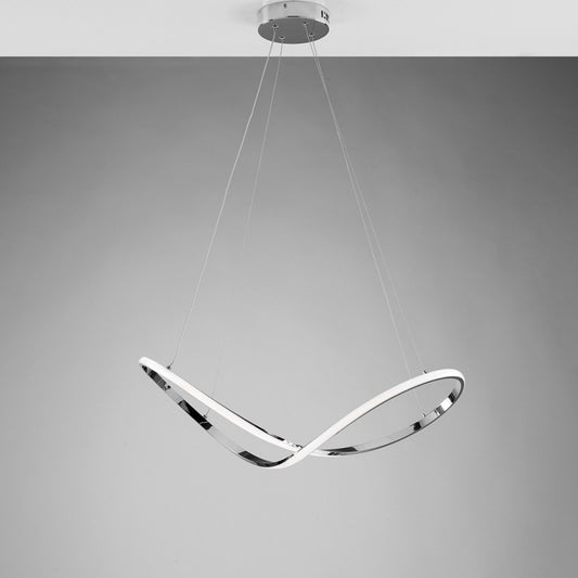 Hängeleuchter aus Metall und Aluminium, poliertes Chrom, integrierte LED, 70 x 29 H150 cm
