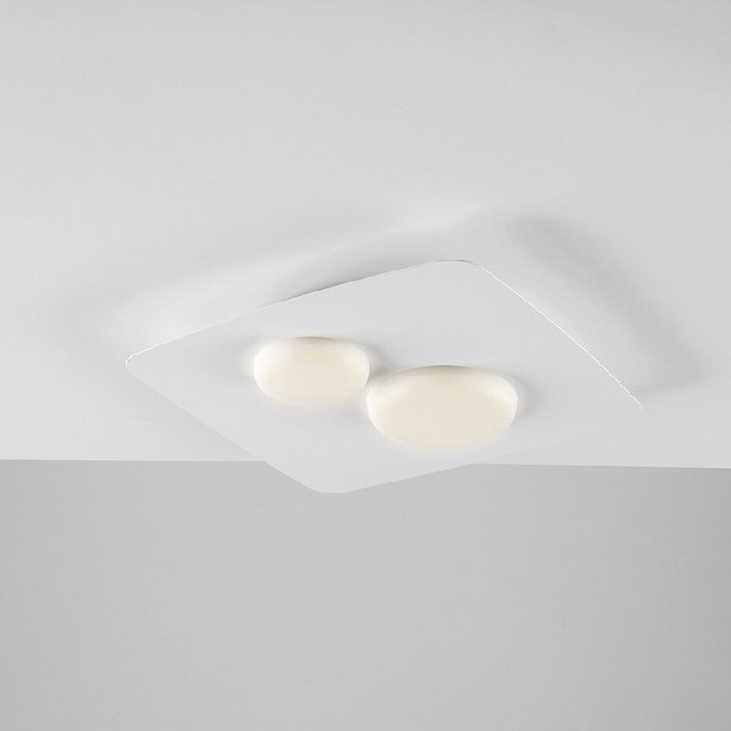 Deckenleuchte aus weißem Metall und Aluminium mit zwei integrierten LED-Leuchten, 33 x 33 x 5 cm