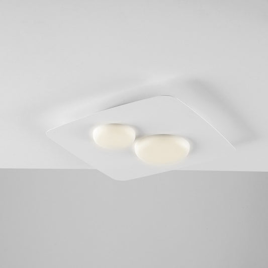 Deckenleuchte aus weißem Metall und Aluminium mit zwei integrierten LED-Leuchten, 33 x 33 x 5 cm