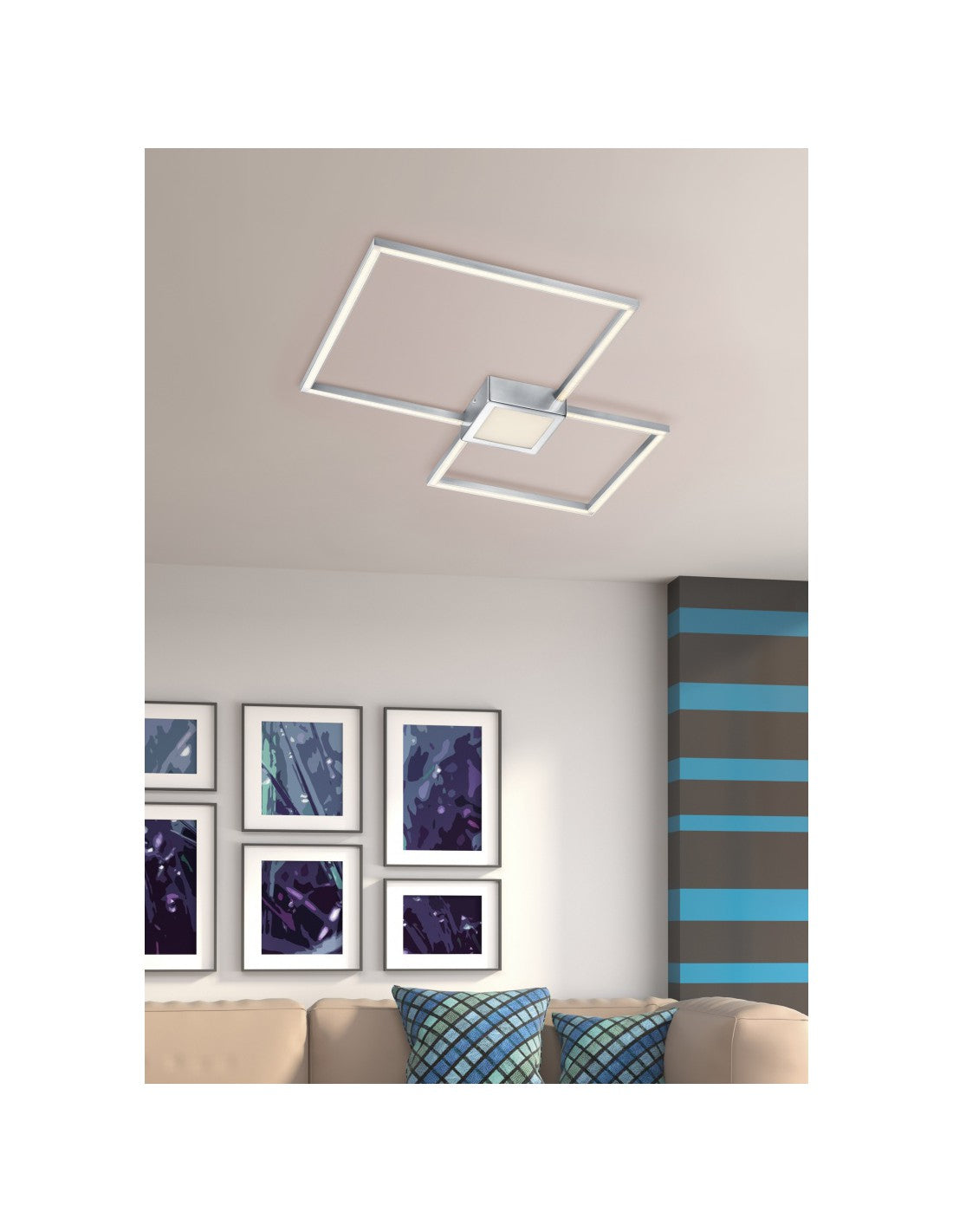 Hydra Doppelte quadratische LED-Deckenleuchte 28 W Nickel L65 cm Dimmbare Trio-Beleuchtung