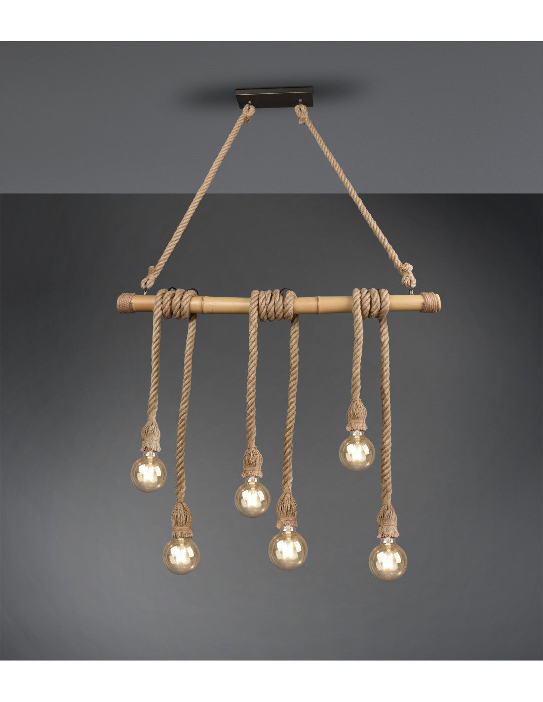 Vintage Wilma Bamboo Bar und Seilaufhängung L100 cm Trio-Beleuchtung