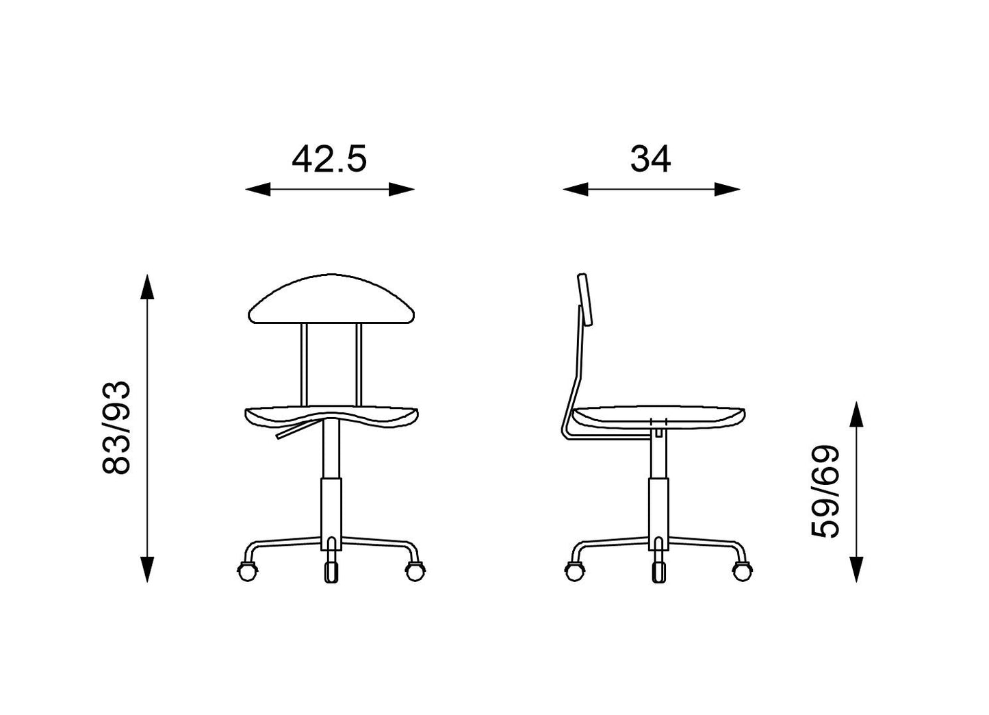Blauer Polypropylenstuhl 34x42,5x83/93h cm
