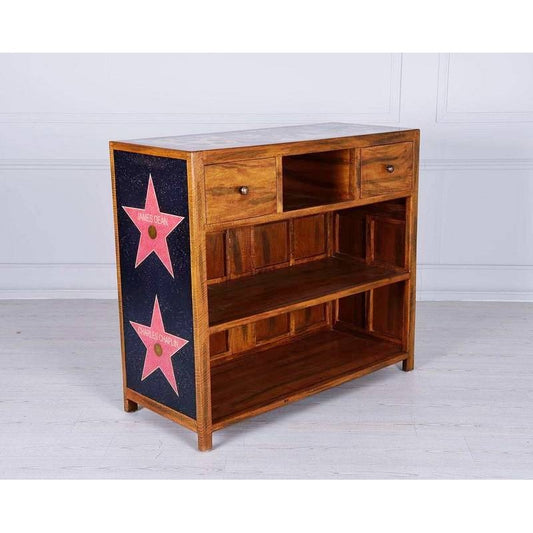 Braunes Sideboard aus Mangoholz mit 2 Schubladen und sichtbaren Regalen 50x120xh. 75cm