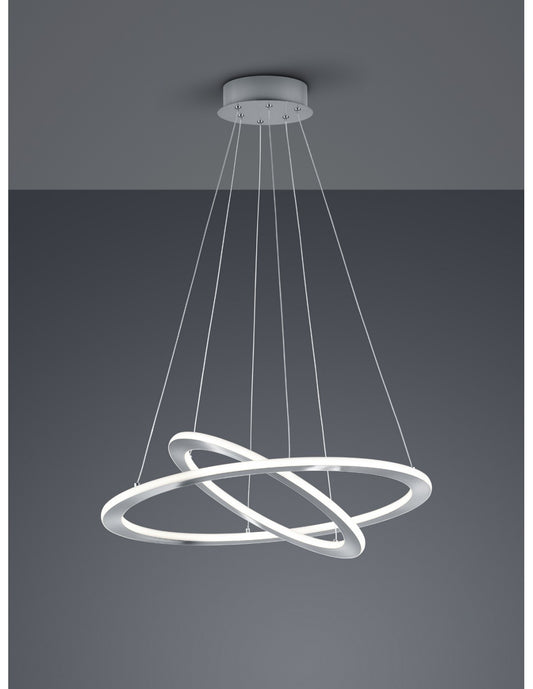 Dimmbare LED-Pendelleuchte 2 Ringe Durban Nickel Ø60 cm Trio Lighting