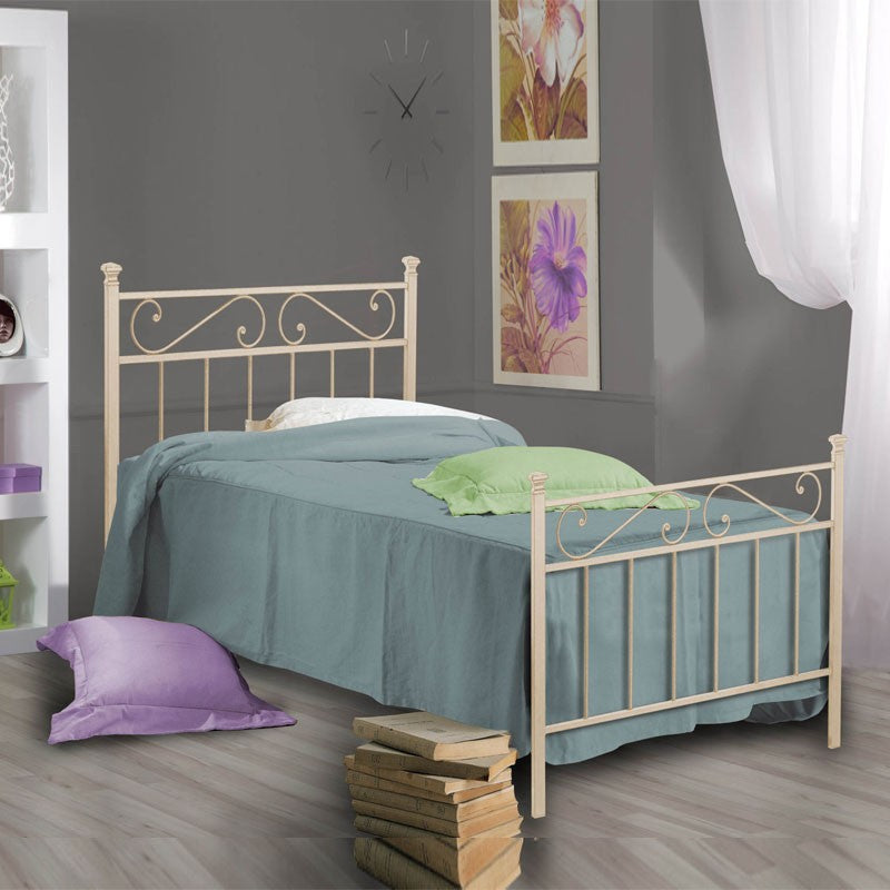 Einzelbett aus Eisen mit Fußteil aus Elfenbein TEVERE 92x208x h117 cm
