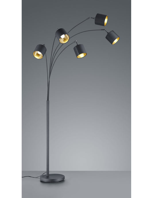 Stehleuchte Tommy Nero 5xE14 Schwarz-Gold Stoff H200 cm Trio Lighting