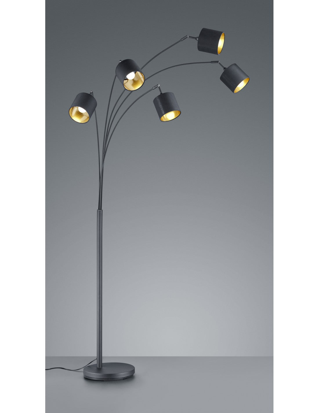 Stehleuchte Tommy Nero 5xE14 Schwarz-Gold Stoff H200 cm Trio Lighting